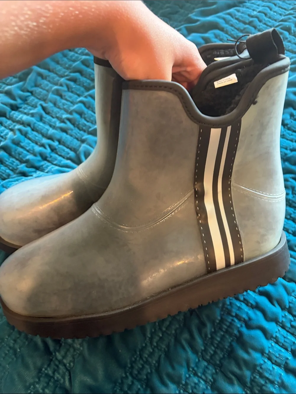 Time and Tru Gray Fleece-Lined Waterproof Ankle Boots
